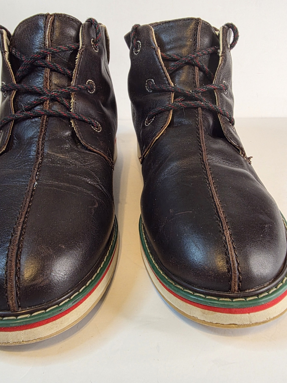 COOGI Black Leather Men's Lace-Up Boots with Green and Red Stripe Sole Size 12